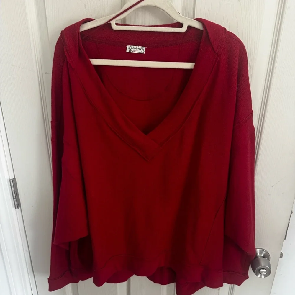Free People Intimately XS Sweater Staycation Oversize Lounge Sweatshirt Red - Picture 3 of 13